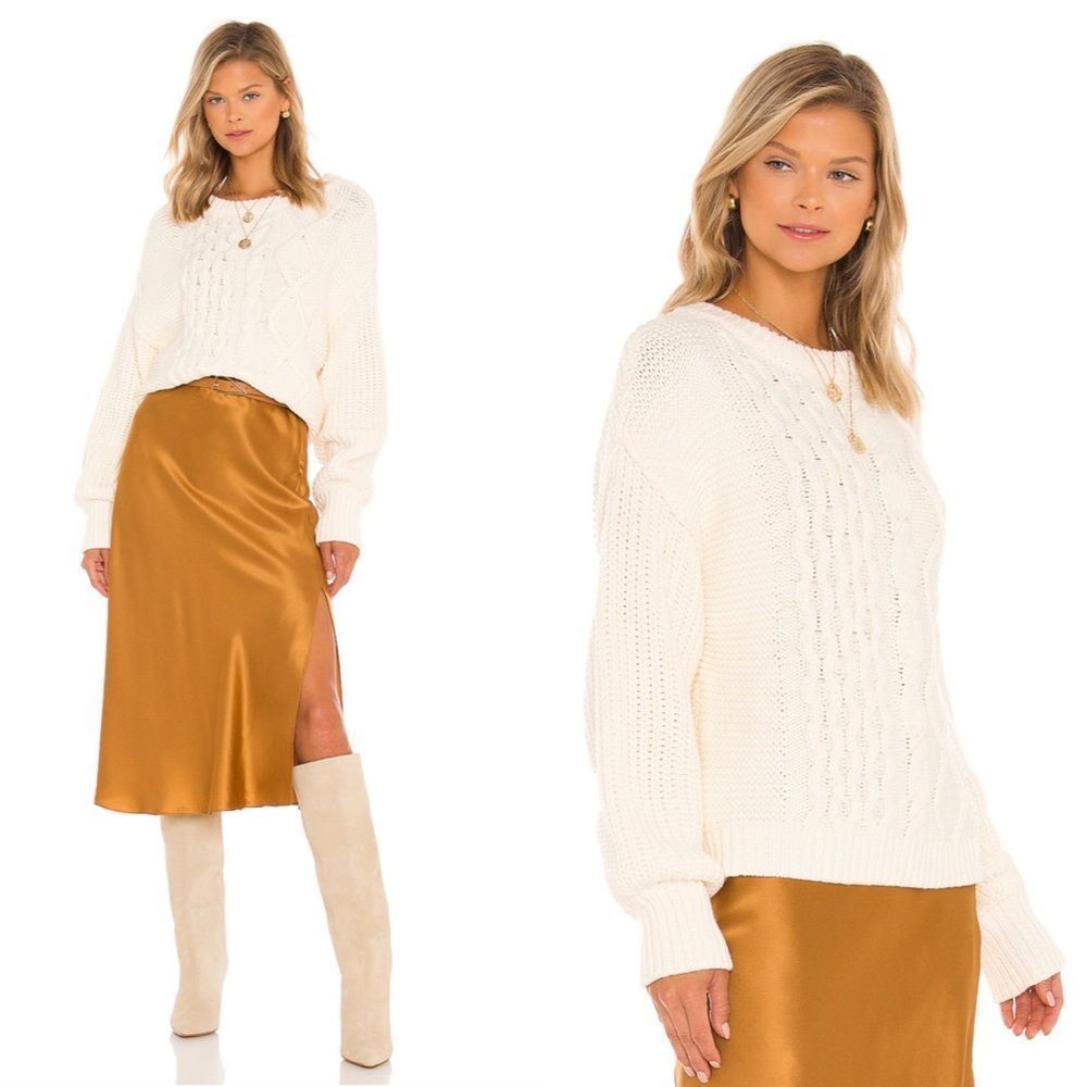 Free People Dream Cable Crew Sweater in Cream size XS